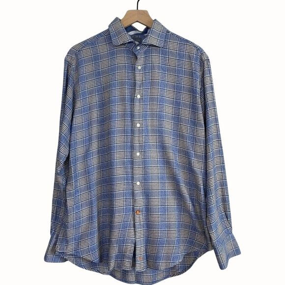 Thomas Dean Other - Thomas Dean Men Contrast Flip Cuff Long Sleeve Button Down Shirt Blue Plaid 2XL